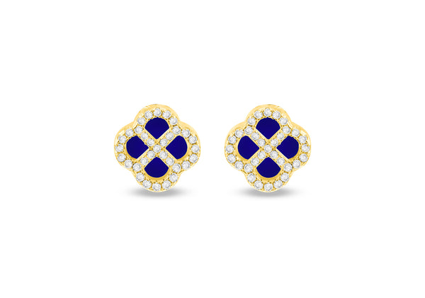 Gold Plated Silver Blue Lazurite Clover & White Zirconia Stud Earrings