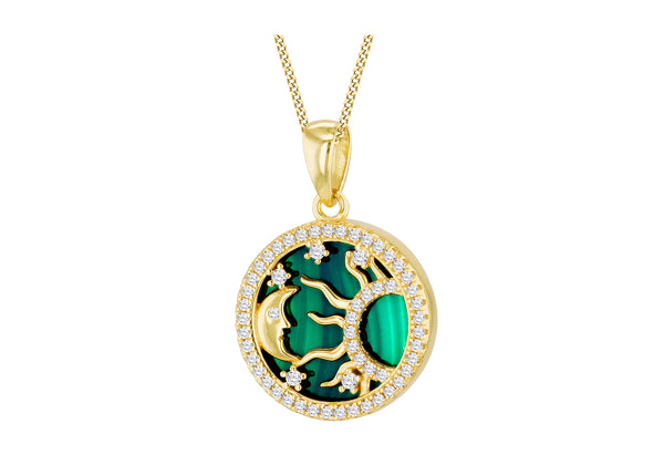 Gold Plated Sterling Silver Malachite & White Zirconia Celestial Pendant