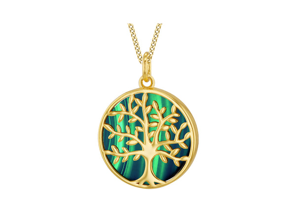 Gold Plated Sterling Silver Malachite Tree Of Life Pendant