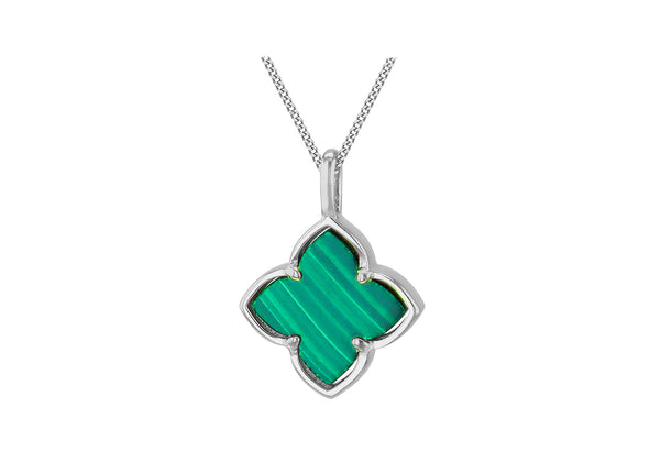 Sterling Silver Flower Malachite & White Zirconia Pendant