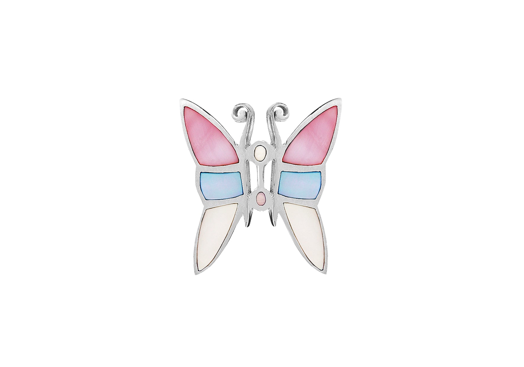 Sterling Silver Pink Blue & White Mother of Pearl Butterfly Pendant