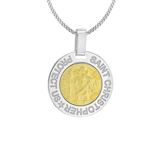 Sterling Silver Two Toned Saint Michael Medal in Fancy Gold Toned Sett Sterling Silver Two-tone Cross \u0026 Saint Michael Pendant Necklace for Men