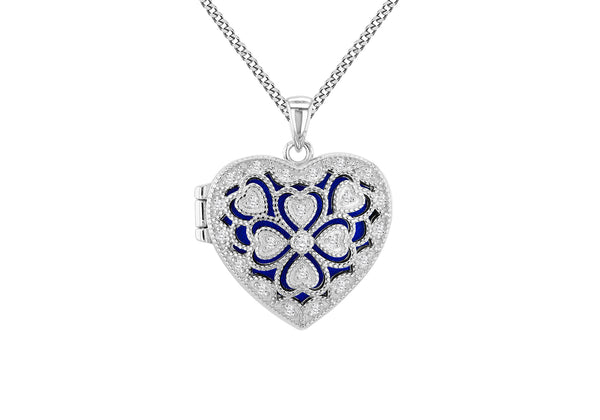 Sterling Silver Filigree Heart Zirconia Locket Pendant