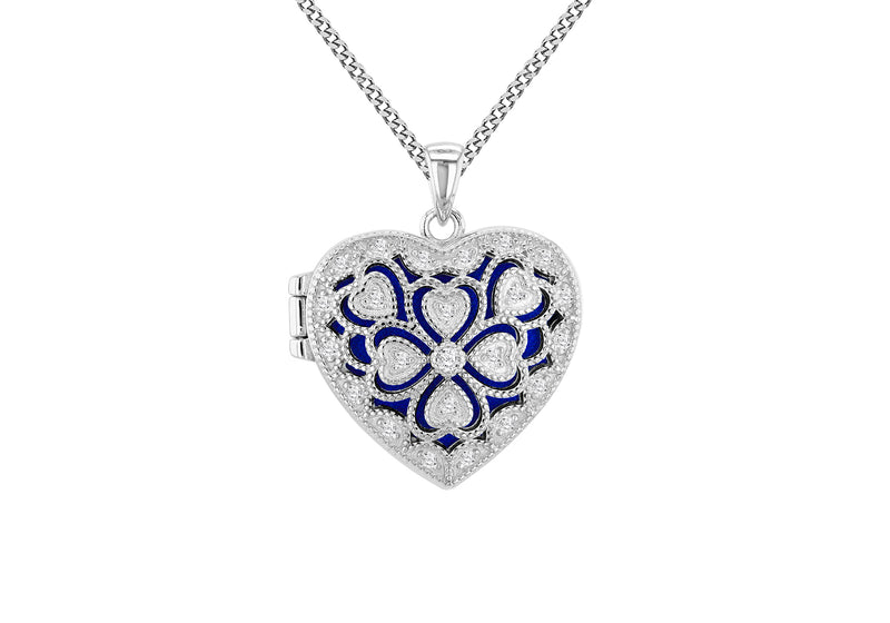 Sterling Silver Filigree Heart Zirconia Locket Pendant