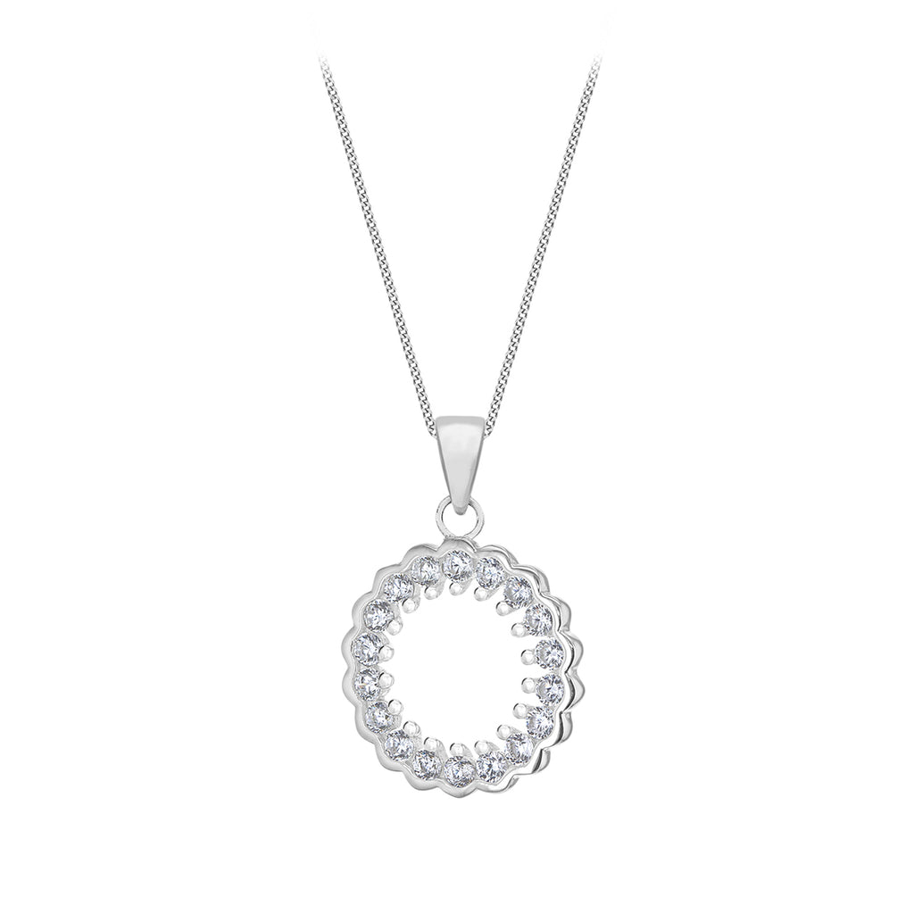 Sterling Silver Rhodium Plated Zirconia Halo Pendant