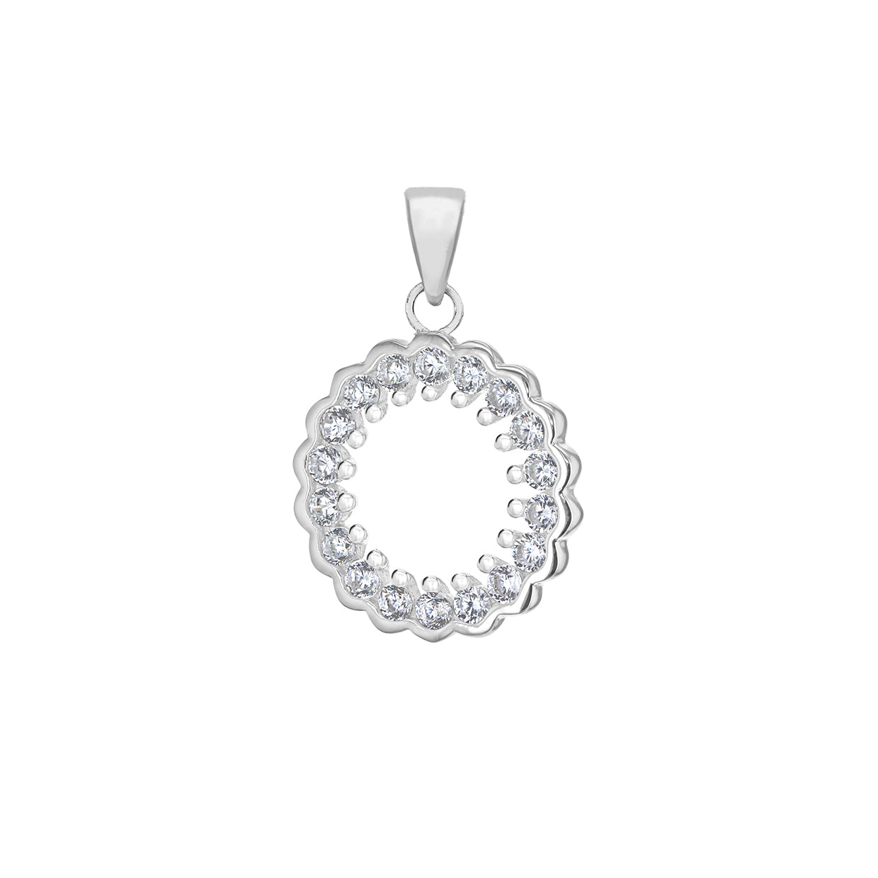 Sterling Silver Rhodium Plated Zirconia Halo Pendant