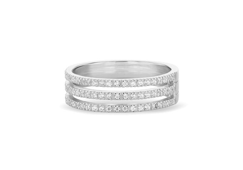 Sterling Silver White Zirconia Triple Row Band Ring