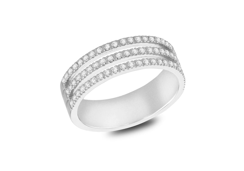 Sterling Silver White Zirconia Triple Row Band Ring