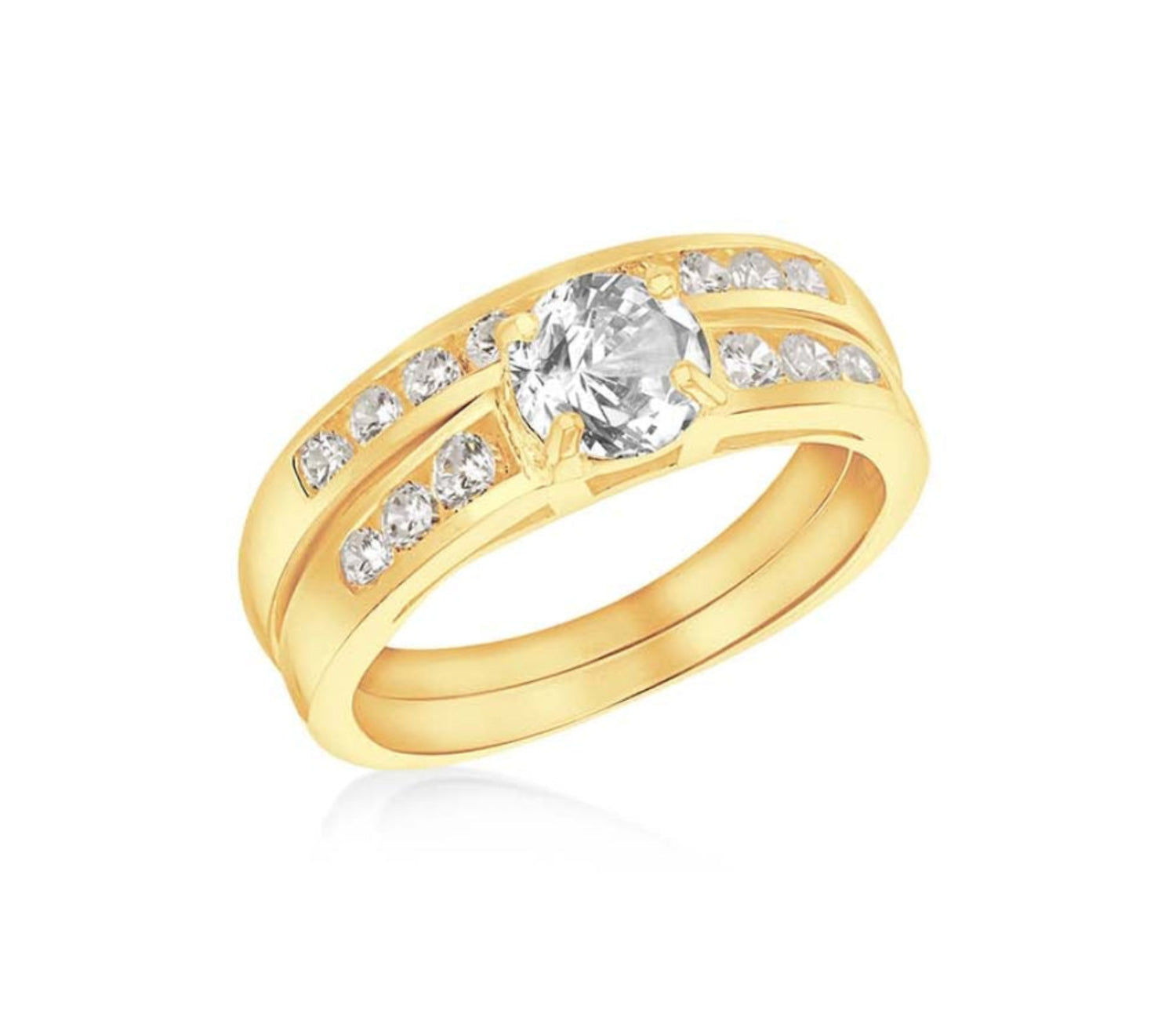 Gold Plated Sterling Silver Zirconia Engagement & Wedding Band Rings