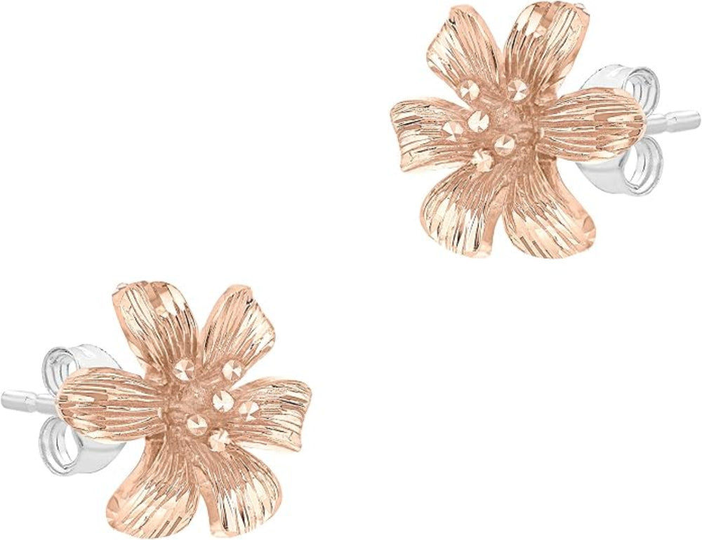 9ct Two-Tone Rose Gold Flower Stud Earrings