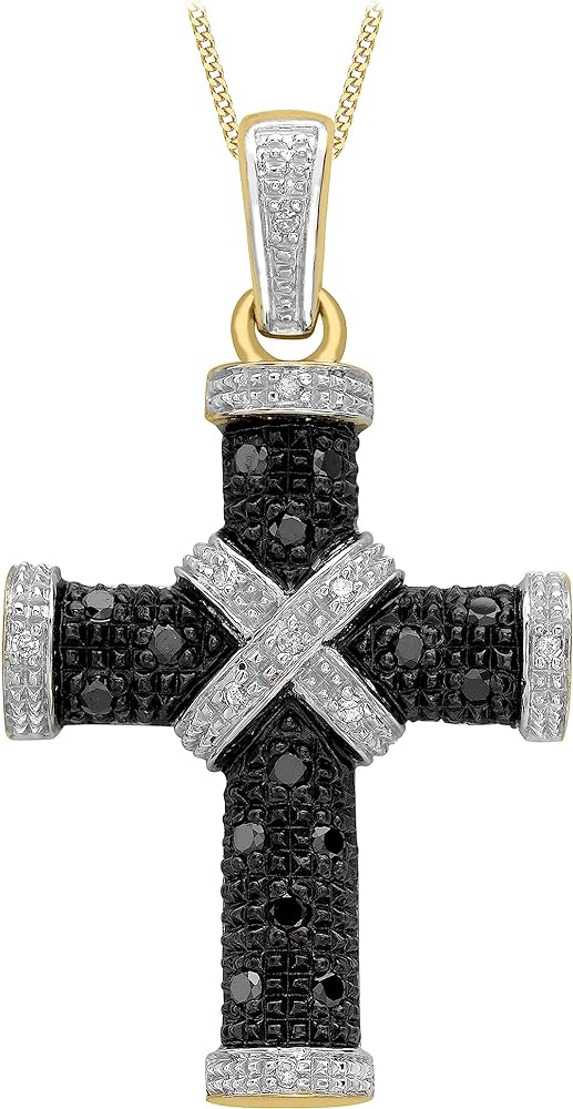 9ct Yellow Gold 0.25ct Black & White Diamond Cross Pendant