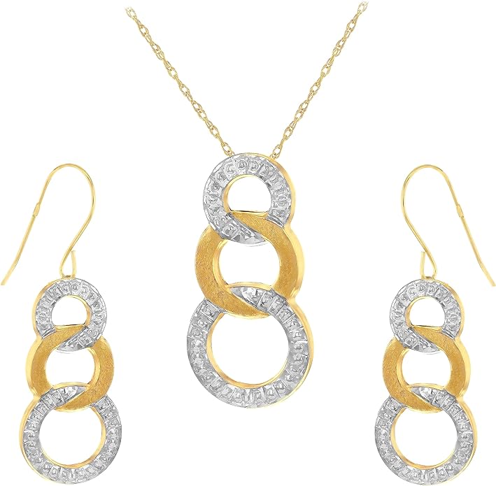 9ct Yellow & White Gold Triple-Loop Earrings and Necklace Set