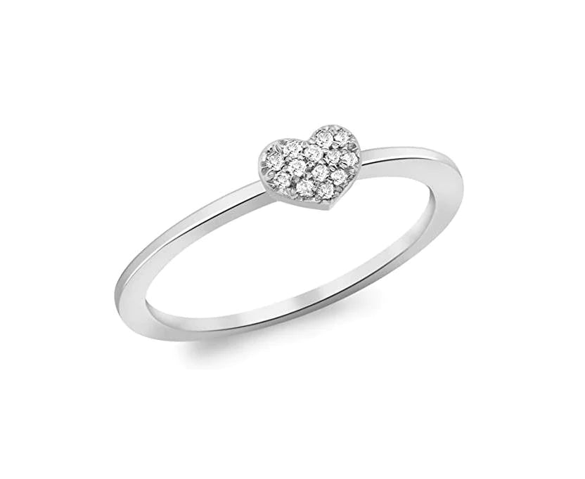 9ct White Gold 0.05ct Pave Set Diamond Heart Ring