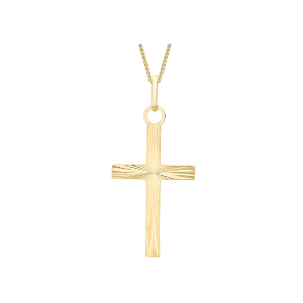 9ct Yellow Gold Diamond Cut Cross Pendant