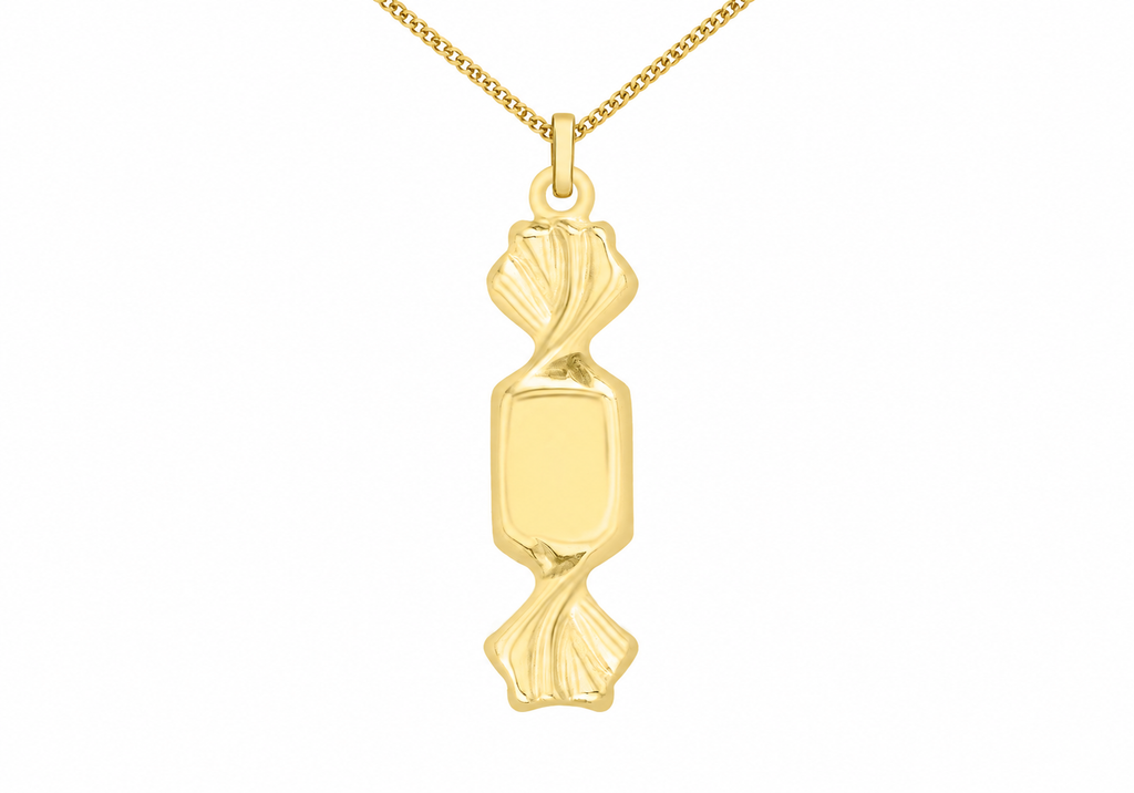 9ct Gold Bonbon Sweet Wrapper Pendant Necklace