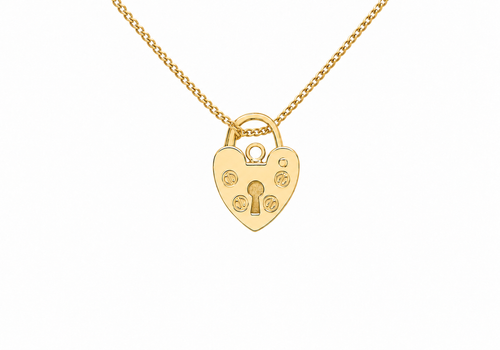 9ct Gold Heart Padlock Pendant Necklace