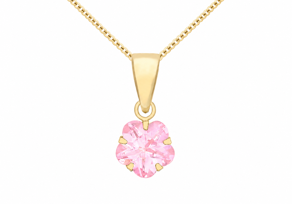 9ct Gold Pink Zirconia Blossom Pendant Necklace