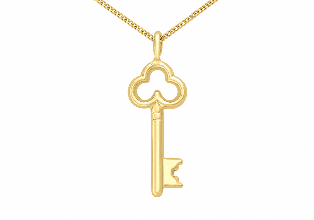 9ct Gold Trefoil Key Pendant Necklace