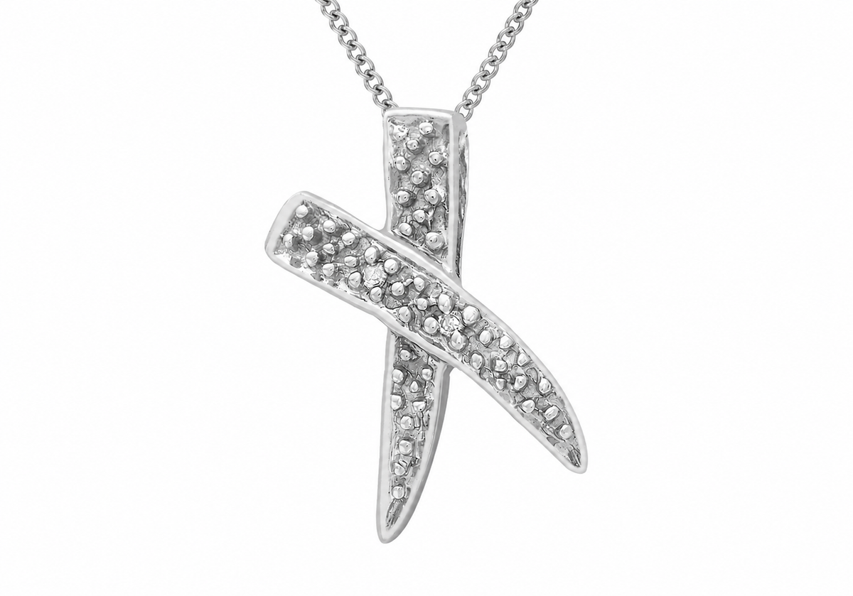 9ct White Gold 0.01ct Diamond Kiss Pendant