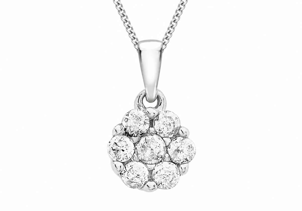9ct White Gold 0.20ct Diamond Cluster Pendant
