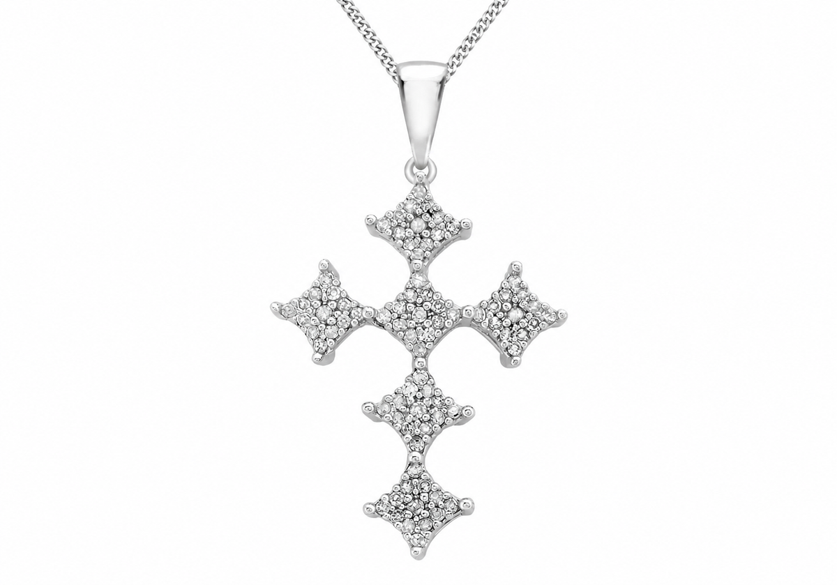 9ct White Gold 0.20ct Pave Set Diamond Cross Pendant