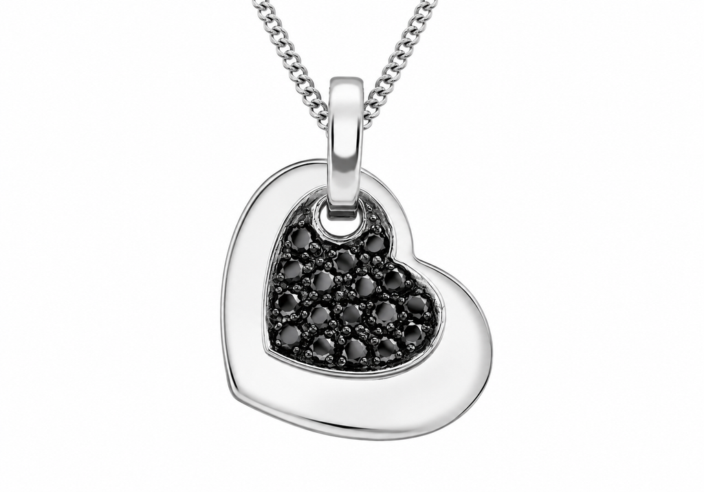 9ct White Gold 0.25ct Black Diamond Double Heart Pendant
