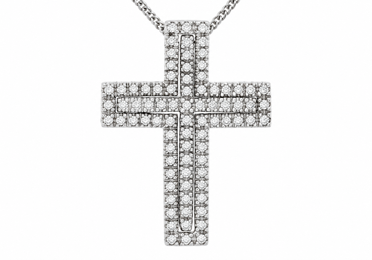 9ct White Gold 0.50ct Two-Piece Interlocked Diamond Cross Slider Pendant
