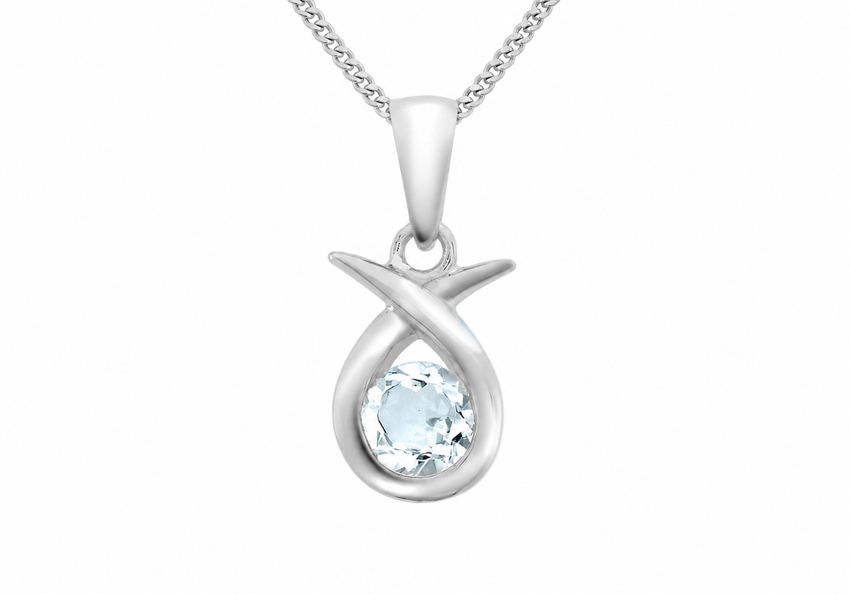 9ct White Gold Aquamarine Crossover Teardrop Pendant
