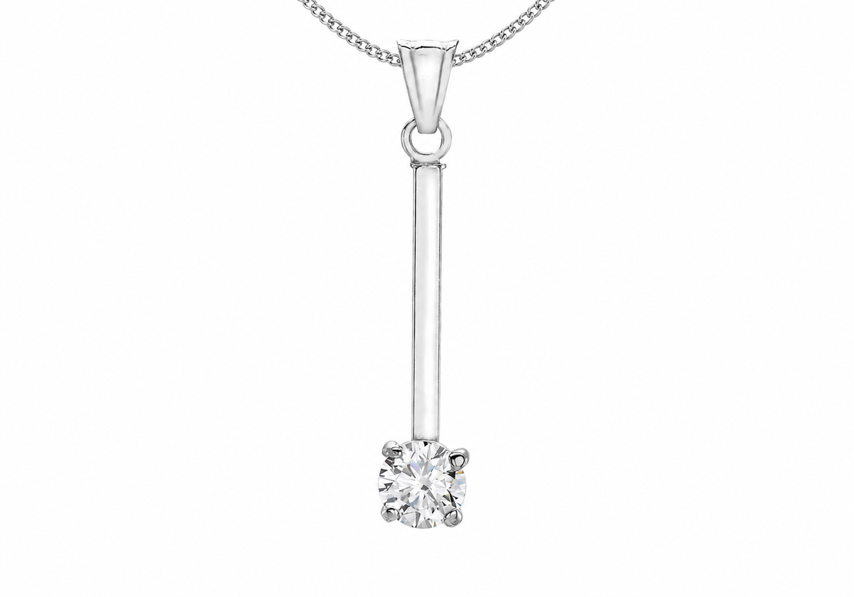 9ct White Gold Solitaire Zirconia Linear Drop Pendant
