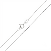 This chain is built from a continuous run of small square box links, each one uniform in size and polished to a bright finish. At 15 gauge it's genuinely fine — light enough to layer under a pendant without adding bulk of its own, and finished smooth enough that it sits flat against the skin rather than twisting. It fastens with a spring ring clasp, marked with the 375 hallmark confirming 9ct gold.

Details:

9ct white gold
15 gauge box chain, polished finish
Spring ring clasp