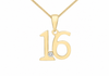9ct Yellow Gold 0.005ct Diamond Set '16' Pendant