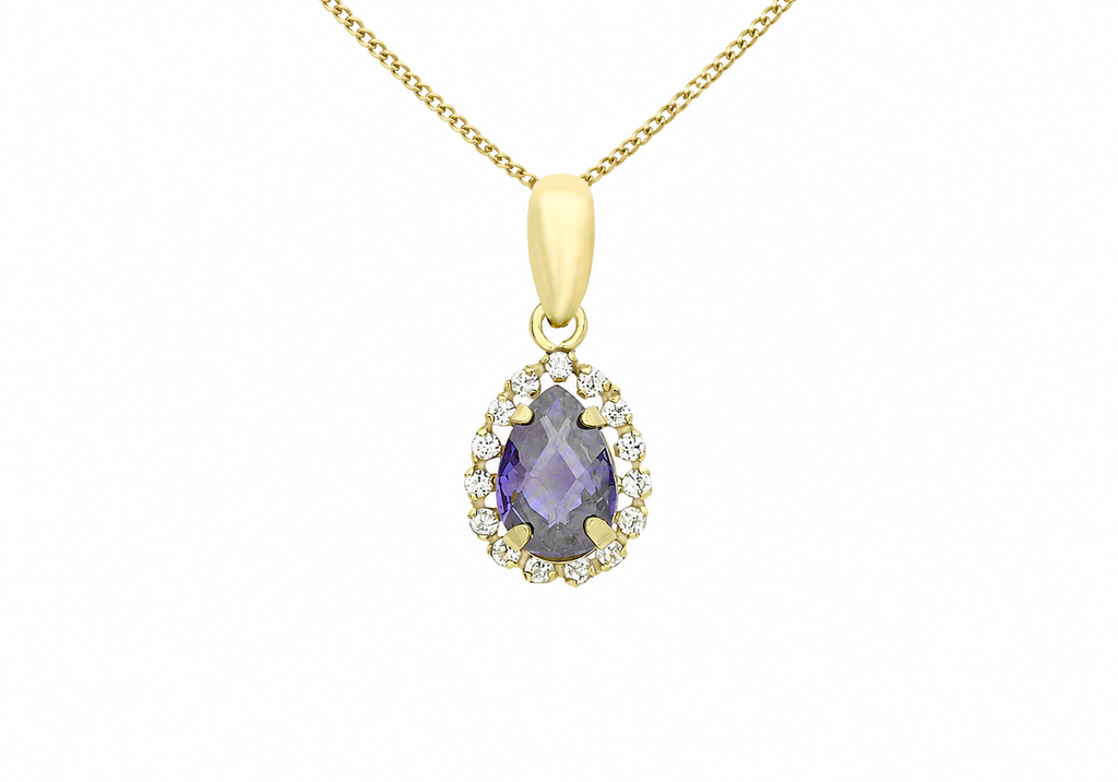 9ct Yellow Gold Blue & White Zirconia Teardrop Pendant