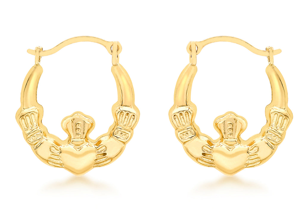 9ct Yellow Gold Claddagh Creole Hoop Earrings