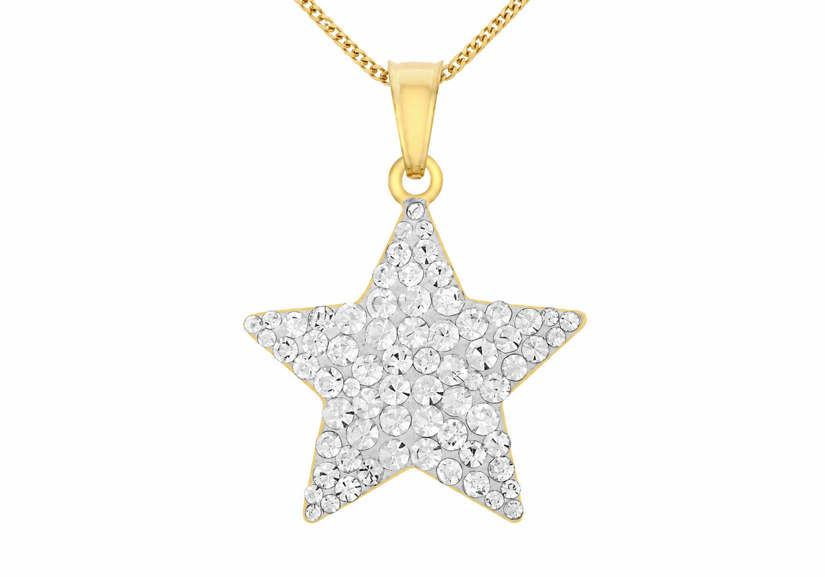 9ct Yellow Gold Crystalique Pavé Star Pendant Necklace