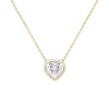 A delicate yellow gold chain necklace with a heart-shaped pendant featuring a clear, faceted heart gemstone in a yellow gold bezel setting, shown against a plain white background.
