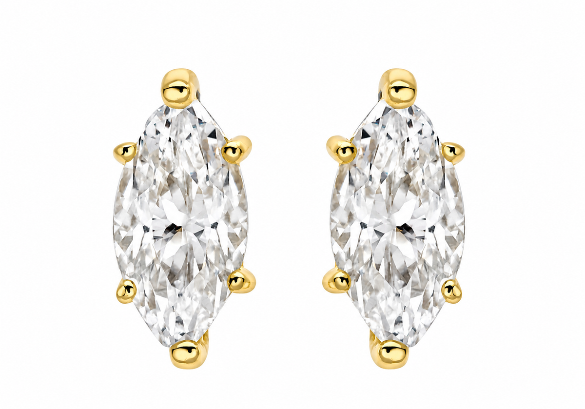 9ct Yellow Gold Marquise Cut Zirconia Stud Earrings