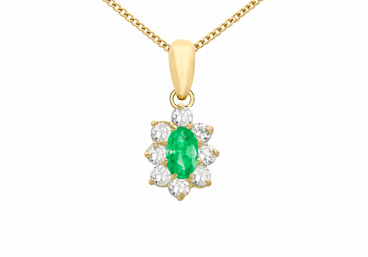 9ct Yellow Gold Oval Green and White Zirconia Pendant