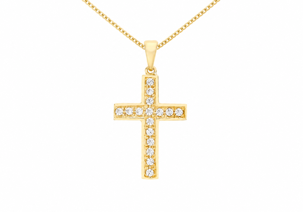 9ct Yellow Gold Zirconia Cross Pendant