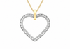 A heart-shaped open pendant necklace featuring a silver-toned outer border paved with small clear stones and a polished yellow gold top bar and chain, shown on a plain white background.