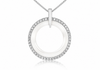 Sterling Silver White Ceramic & White Zirconia Halo Circle Pendant