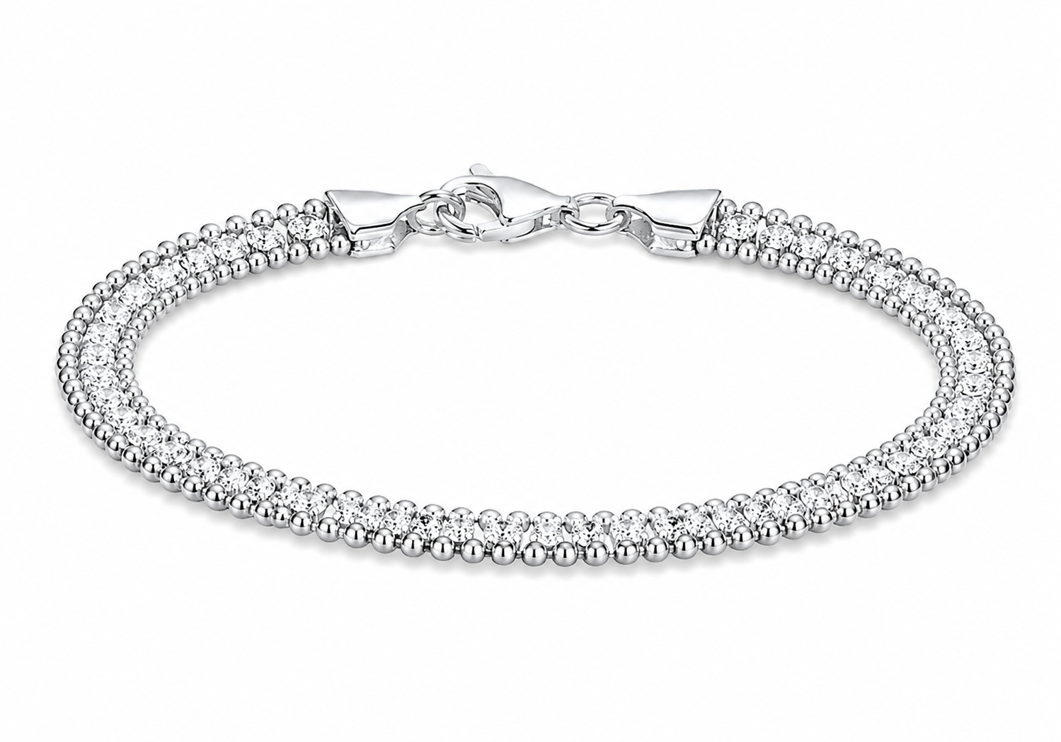 Sterling Silver Rhodium-Plated Zirconia Ball-Edge Tennis Bracelet