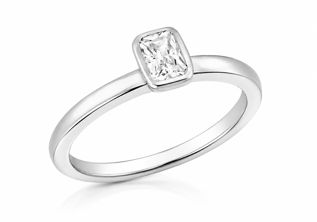 Silver Rectangular Zirconia Solitaire Ring