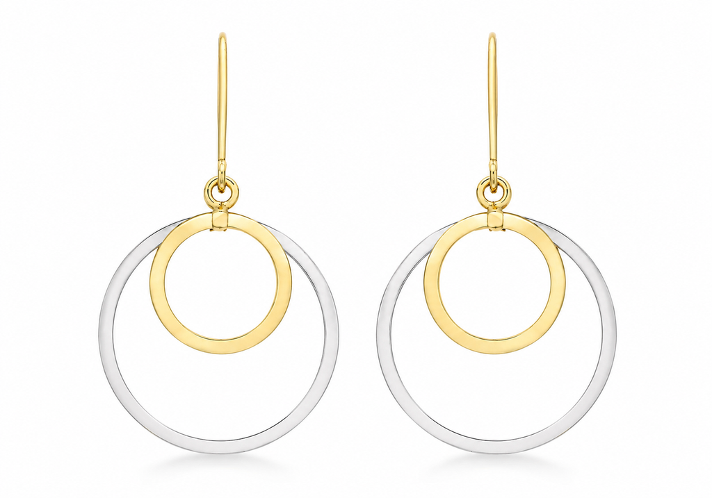 9ct Two-Tone Gold Double Circle Hoop Earrings