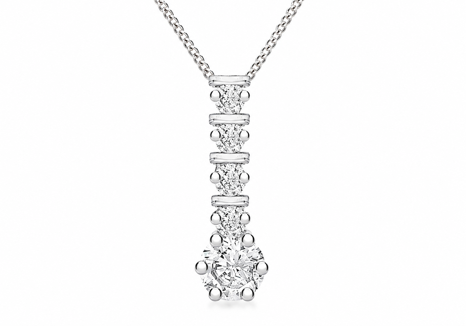 Sterling Silver Zirconia Graduated Five-Stone Drop Pendant