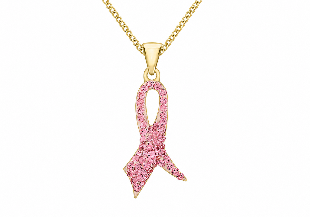 9ct Yellow Gold Pink Crystal Ribbon Pendant