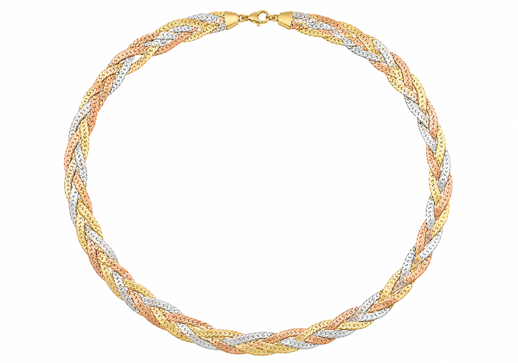 9ct 3-Tone Gold 6 Plait Herringbone Necklace