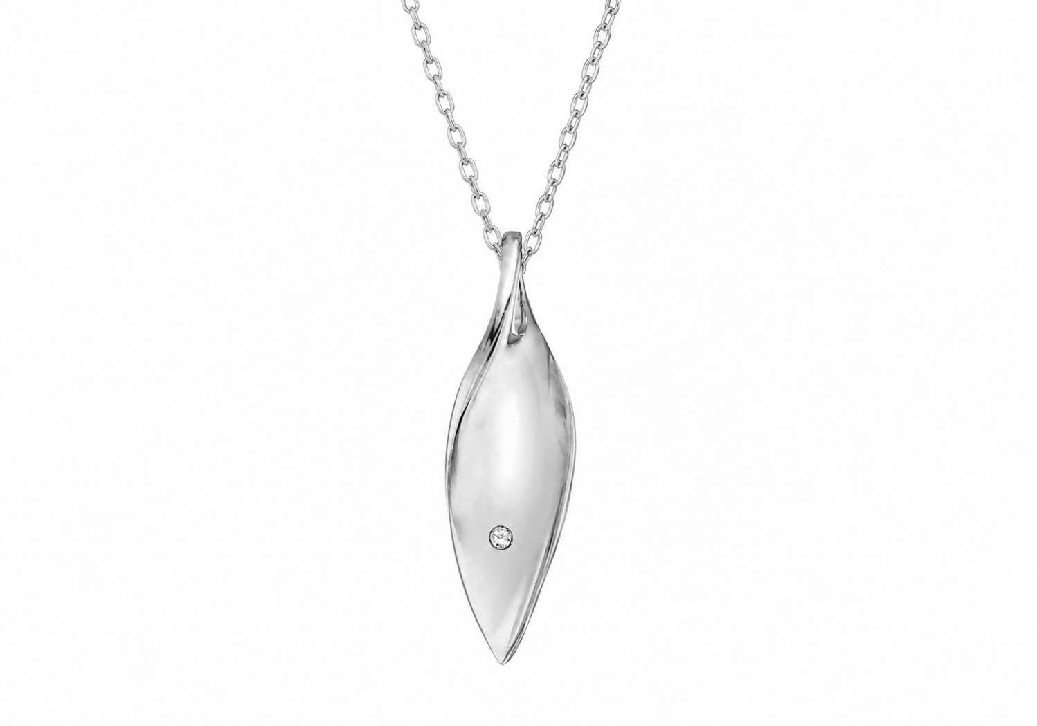 Sterling Silver Whisper Leaf Zirconia Pendant