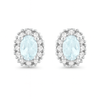 9ct White Gold 0.10ct Diamond Cluster Oval Aquamarine Stud Earrings
