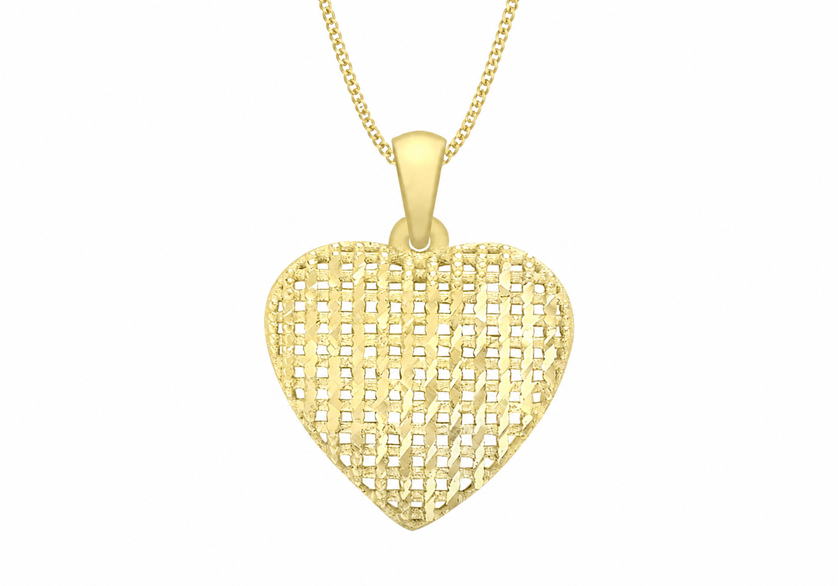 9ct Yellow Gold Diamond Cut Mesh Heart Pendant