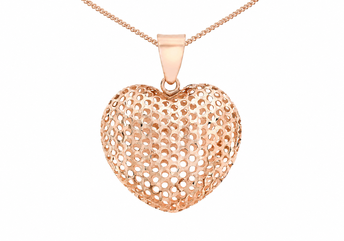 9ct Rose Gold Mesh Heart Pendant
